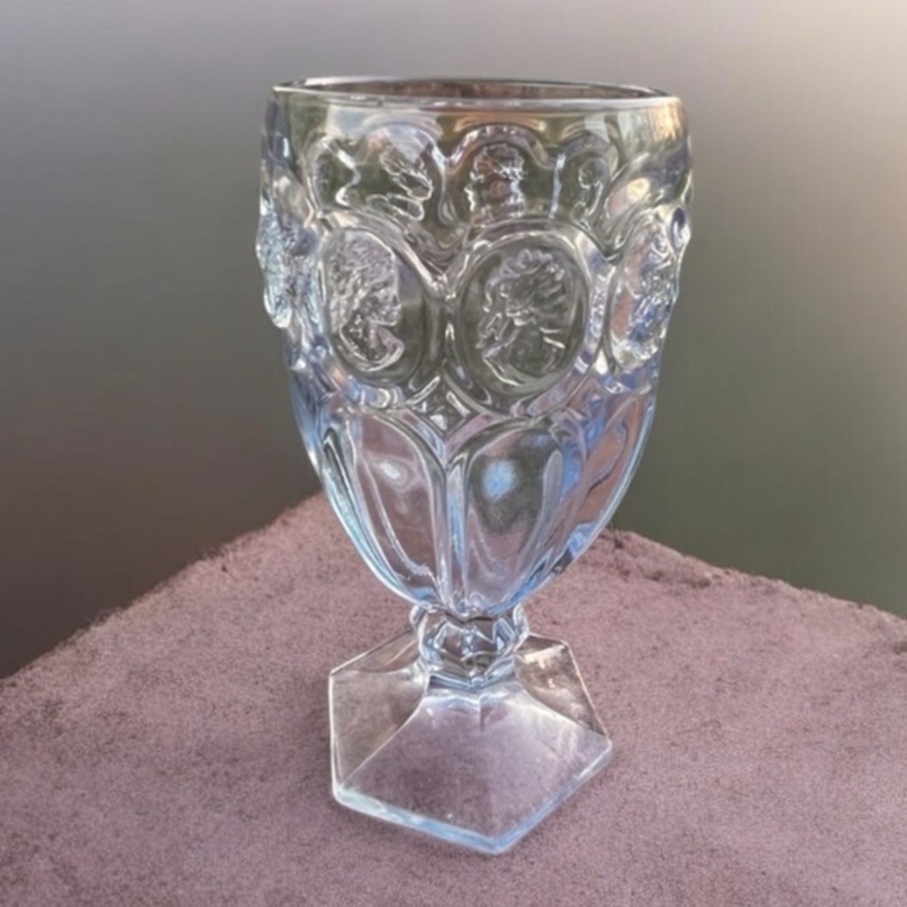 Vintage Fostoria Ice Blue Water Goblets with Cameo